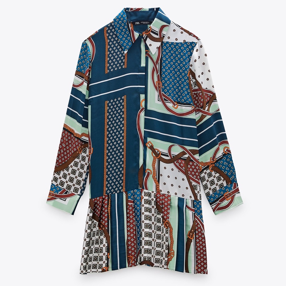 ZARA Women Printed Pattern Patch Work Pleated Shi… - image 2